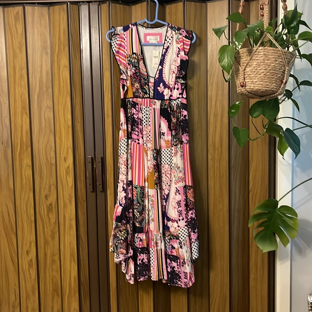 Anthropologie: Multicolor Floral Patchwork Boho Midi/Maxi Dress: Size 4